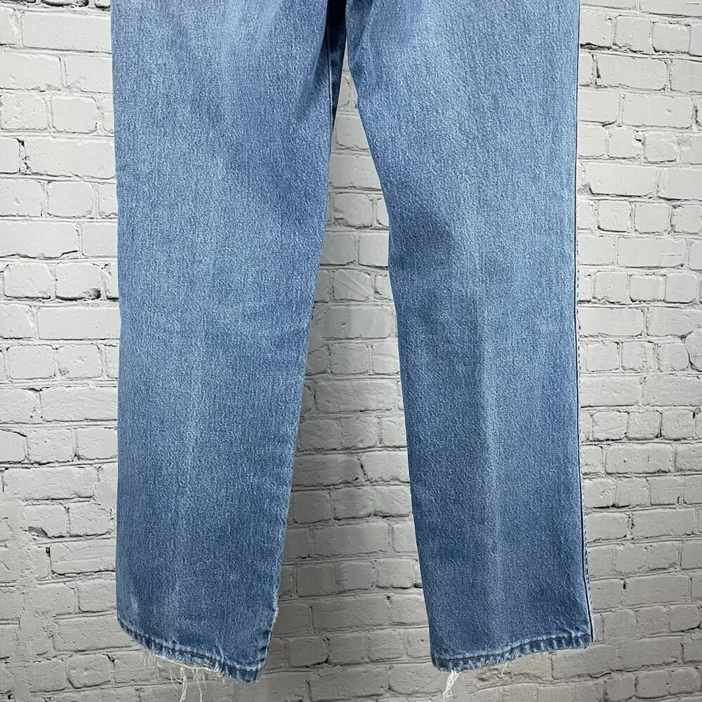 VTG Wrangler Blue Denim Ripped Distressed Straight Leg Jeans USA Size 32 (30x29)